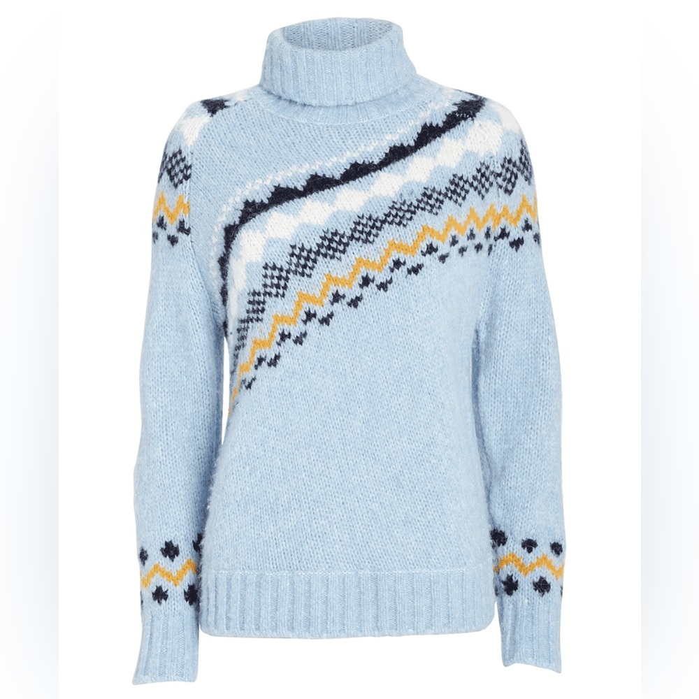 Derek Lam 10 Crosby Diagonal Fair Isle Turtleneck Sweater Light Blue